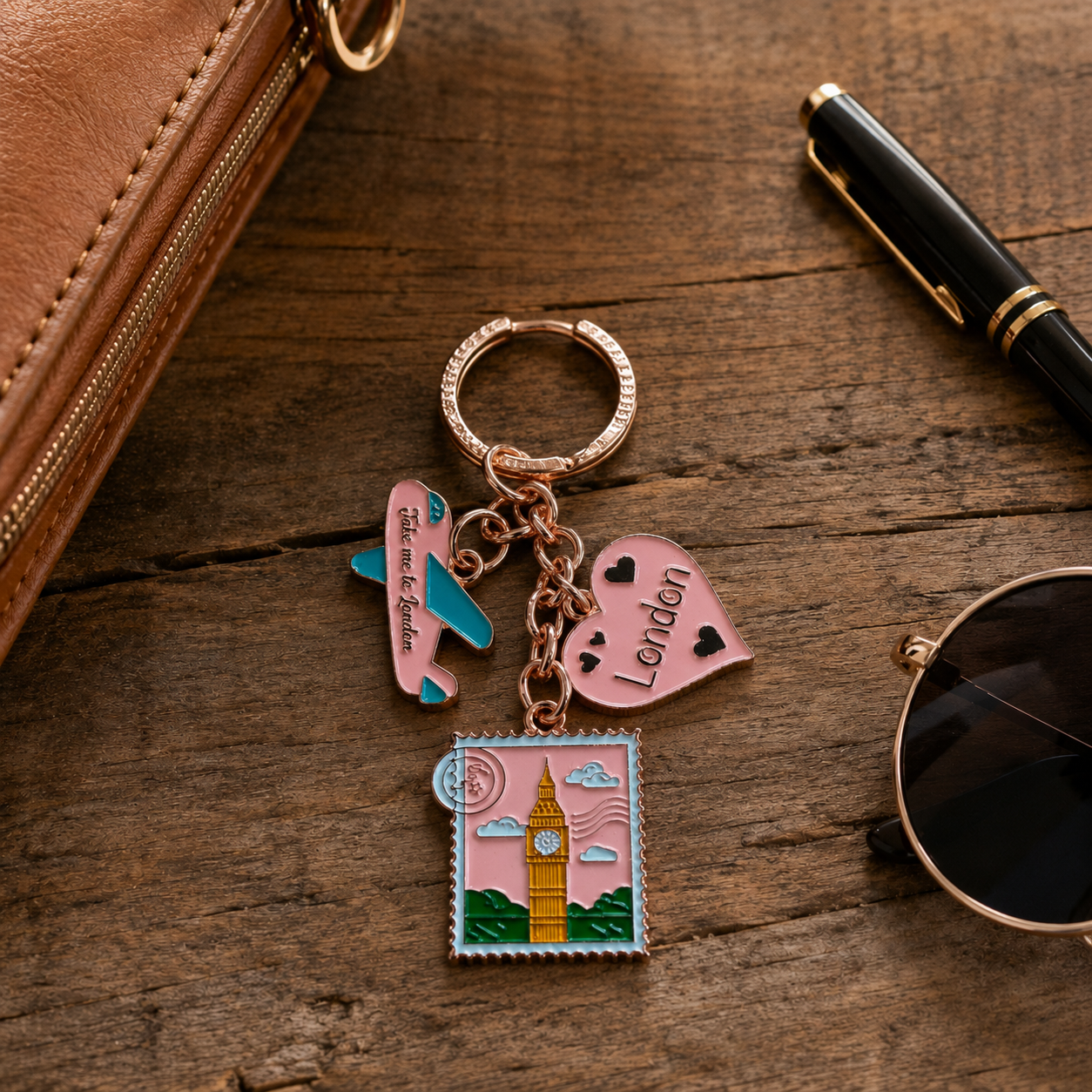London Charm Keychain In Travel Theme