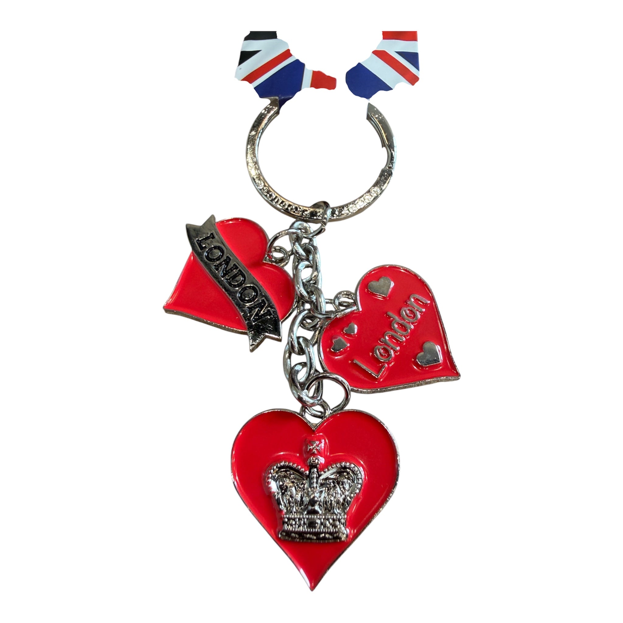 London Collection Triple Red Heart & Royal Crown Souvenir Keychain