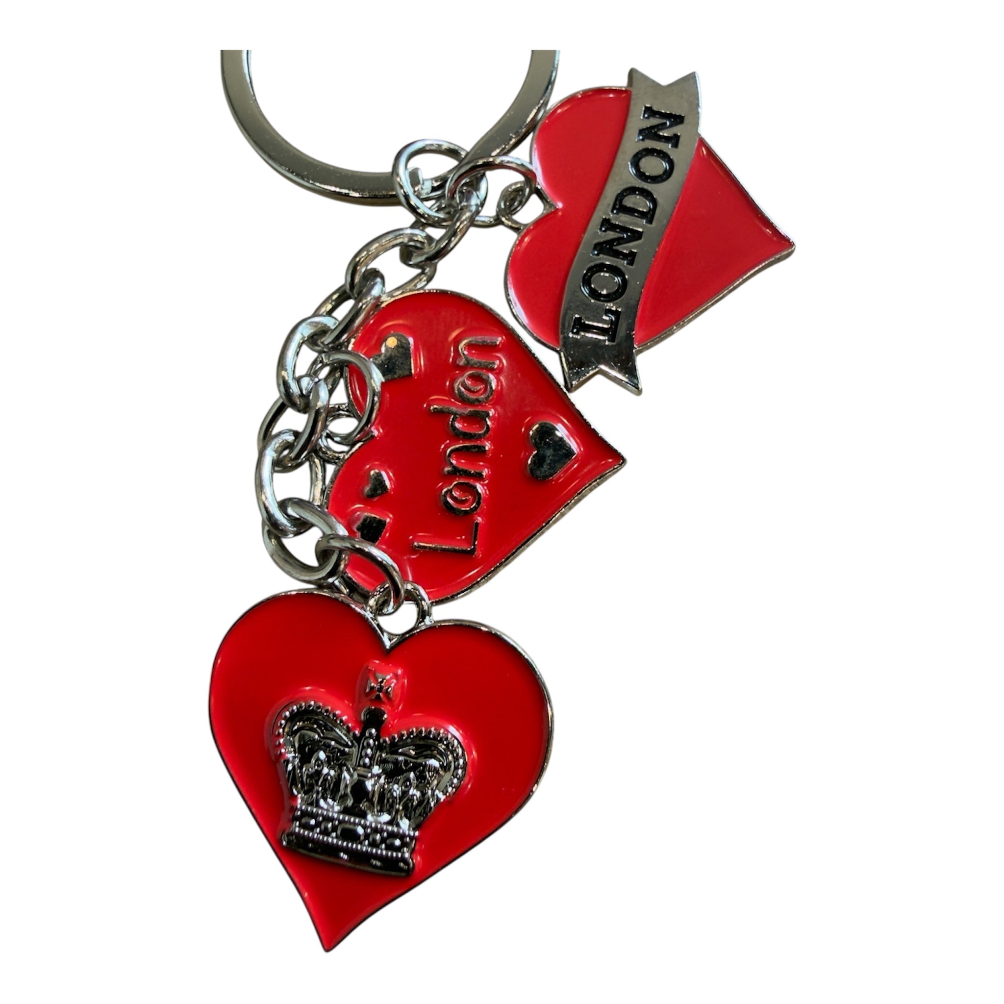 London Collection Triple Red Heart & Royal Crown Souvenir Keychain